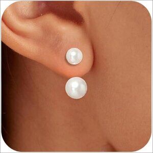 925 Sterling Silver Pearl Bow Jacket Earrings Dainty Stud Wedding Gift